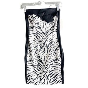 Jessica McClintock women size 2 zebra print zigzag flap cocktail dress.